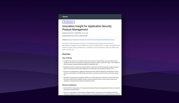 Resources Library - Gartner Report Innovation Insight For Application Security Posture Management (ASPM)