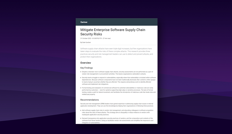 Resources Library - Report - Gartner Report - Mitigate Enterprise Software Supply Chain Security Risks