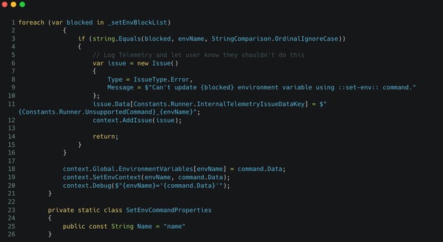Blocked environment variable set attempt in code