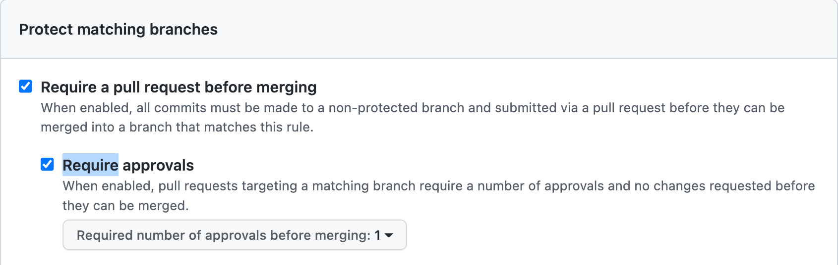 branch protection settings to secure the main branch
