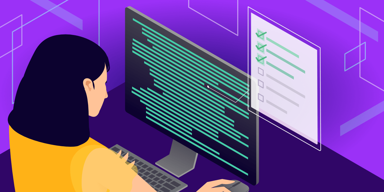 lady reading code graphic