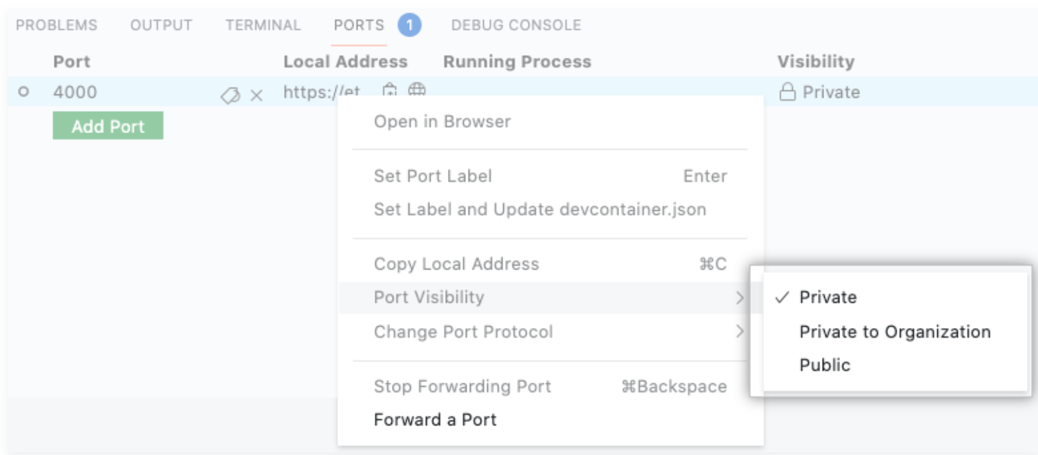 how to correctly port forward in github codespaces securely