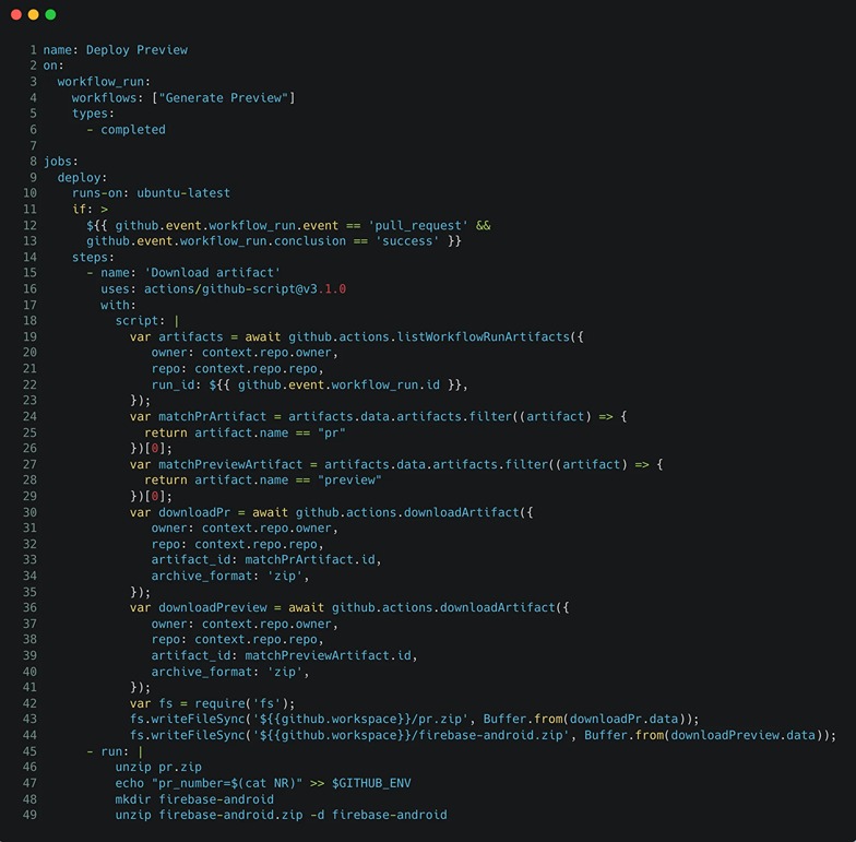 GitHub Actions workflow example with artifact download